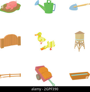 Barnyard Icons Set, Cartoon-Stil Stock Vektor