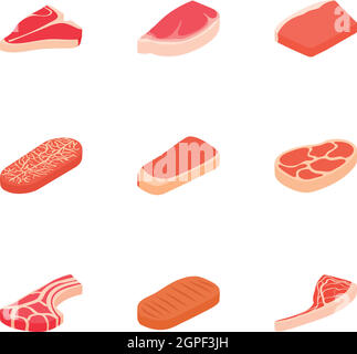 Steak-Icons set, cartoon-Stil Stock Vektor