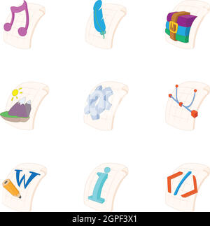 Typen von Dateien Icons Set, Cartoon-Stil Stock Vektor