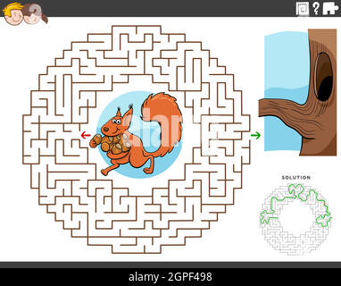 Maze pädagogisches Spiel mit Eichhörnchen mit Akkordeon Stock Vektor
