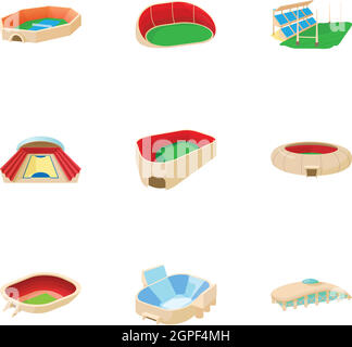 Sport Stadion Icons Set, Cartoon-Stil Stock Vektor