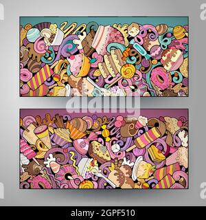 Cartoon niedliche Kritzeleien Desserts horizontale Banner Set Stock Vektor