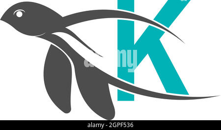 Symbol für Meeresschildkröten mit dem Buchstaben K-Logo Stock Vektor