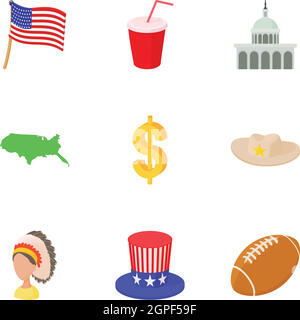 USA-Icons set, cartoon-Stil Stock Vektor