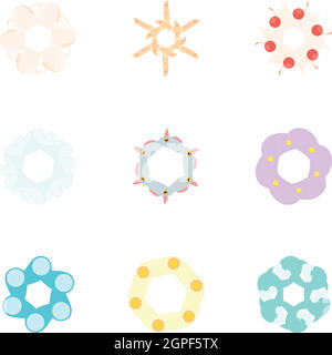 Arten von Blumen Icons Set, Cartoon-Stil Stock Vektor