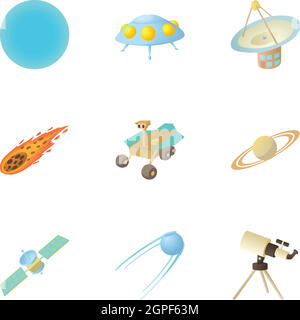 Kosmos Icons Set, Cartoon-Stil Stock Vektor