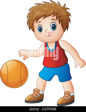 Cartoon Junge Basketball spielen Stock Vektor