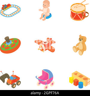 Spielzeug für Kinder Icons Set, Cartoon-Stil Stock Vektor