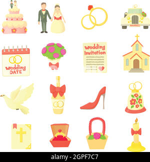 Hochzeit-Icons set, cartoon-Stil Stock Vektor