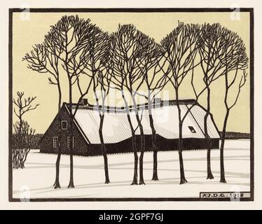 Farm in the Snow (1918) von Julie de graag (1877-1924). Stockfoto