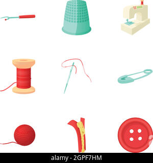 Stickerei Icons Set, Cartoon-Stil Stock Vektor