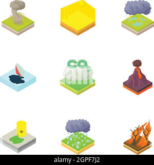 Naturkatastrophe Icons Set, Cartoon-Stil Stock Vektor