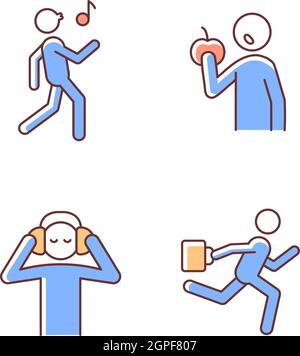 RGB-Farbsymbole für alltägliche Aktivitäten eingestellt Stock Vektor