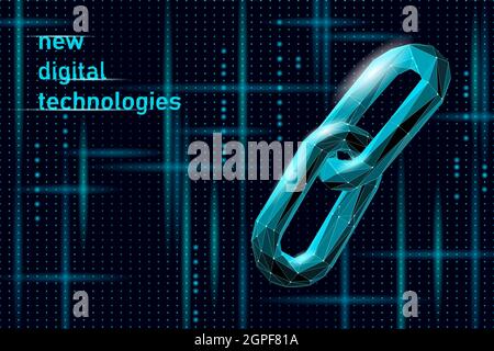 Blockchain-Link-Zeichen Low-Poly-Design. Internet-Technologie-Kette Symbol Dreieck polygonal Hyperlink Sicherheit Business-Netzwerk-Konzept. Blau futuristisch Stock Vektor