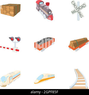 Eisenbahn-Icons set, cartoon-Stil Stock Vektor