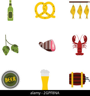 Beer Festival Symbole gesetzt, flachen Stil Stock Vektor
