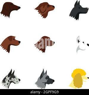 Arten von Hunden Symbole festlegen, flache Stil Stock Vektor