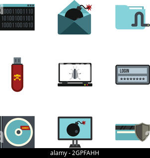 Rissbildung Icons set, flach Stil Stock Vektor