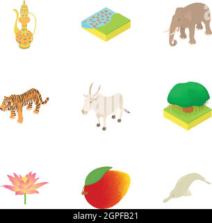 Land Indien Icons set, cartoon-Stil Stock Vektor