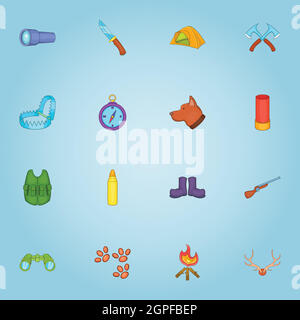 Jagd-Icons set, cartoon-Stil Stock Vektor