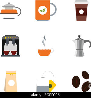 Typen von Getränke Icons Set, flachen Stil Stock Vektor
