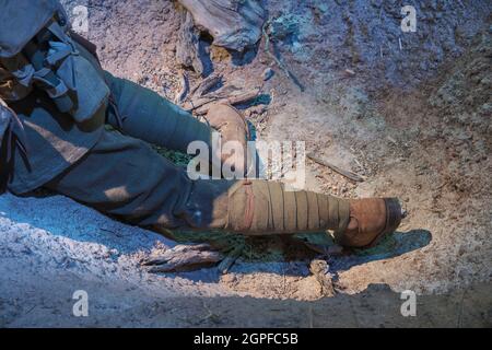 Eine Nahaufnahme von Uniform Putee Binding Beinwicklungen. Im National Museum of the United States Army in Fort Belvoir, Virginia. Stockfoto