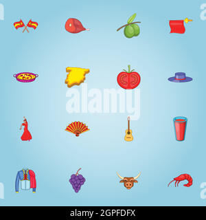Spanien-Icons set, cartoon-Stil Stock Vektor