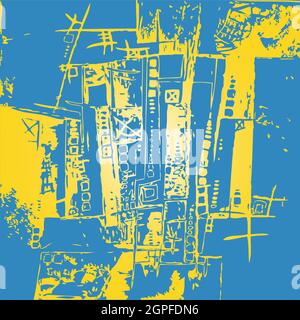 Abstrakte Vektorgrafik Kartenplan Muster in zwei Farben Gelb und Blau Stock Vektor
