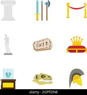 Galerie im Museum Icons Set, flachen Stil Stock Vektor