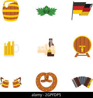 Oktoberfest-Symbole festlegen, flache Stil Stock Vektor