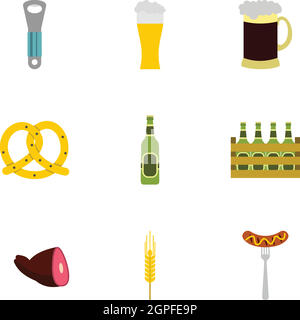 Bier-Symbole-Set, flachen Stil Stock Vektor