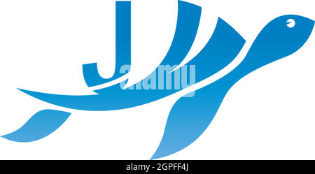 Symbol für Meeresschildkröten mit J-Logo als Illustration Stock Vektor