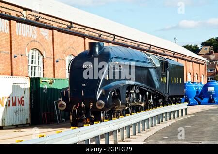 A4 Pacific No 60007 Sir Nigel Gresley bei Holgate Engineering Works, York, England Stockfoto