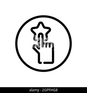 Favoriten per Hand auswählen. Bewertungskonzept. Finger drückt auf den Stern. Kommerz umreißen Symbol in einem Kreis. Vektorgrafik Stock Vektor