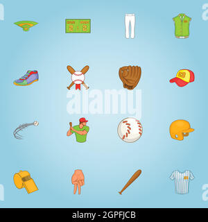 Baseball-Symbole-Set, Cartoon-Stil Stock Vektor