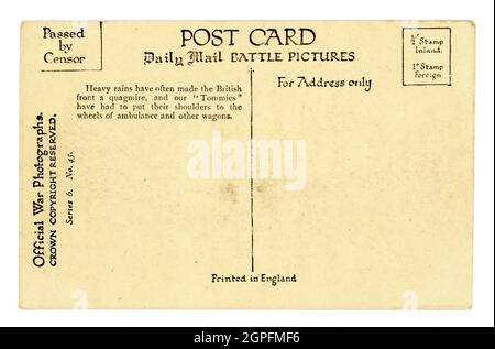 Original Daily Mail Kriegsschlachtbilder Postkarte aus der Zeit WW1, überliefert von der Marke Censor, unposted, - Schlacht an der Somme, Frankreich, Juli 1916. Offizielle Kriegsfotografien-Serie. Gedruckt in England. Stockfoto