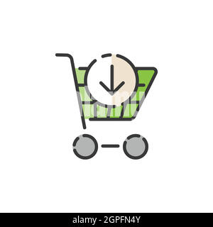 Warenkorb. Abwärtspfeil. Ausgefülltes Farbsymbol. Commerce Vektorgrafik Stock Vektor