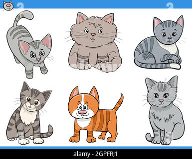 Cartoon Katzen und Kätzchen lustige Charaktere gesetzt Stock Vektor