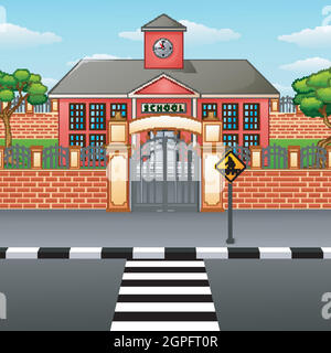 Schulgebäude mit Fußgängerüberweg Stock Vektor