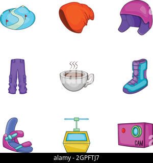 Snowboard Icons set, cartoon-Stil Stock Vektor