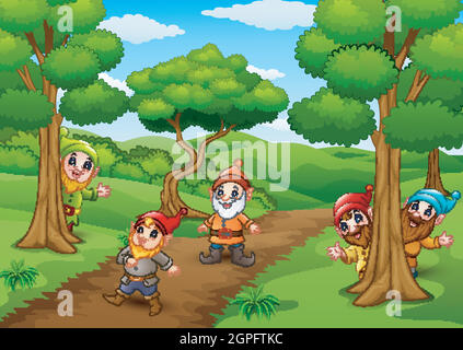 Cartoon glücklich Zwerg im Wald Stock Vektor