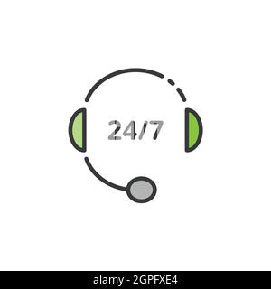 Callcenter. Kopfhörer. 24 7 Telefonassistent. Ausgefülltes Farbsymbol. Commerce Vektorgrafik Stock Vektor