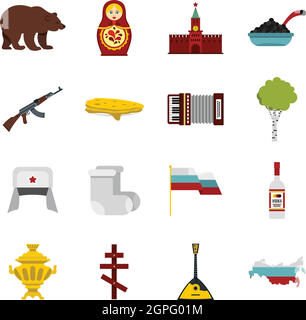 Russland-Symbole festlegen, flache Stil Stock Vektor