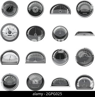 Tacho Icons set, grau Stil Monochrom Stock Vektor