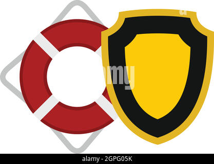 Rettungsring und Schild-Symbol, flachen Stil Stock Vektor