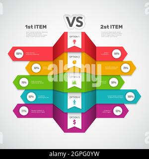 Infografik zum Vergleich. Business Chart mit Auswahlelementen oder Produkten, die im Vergleich zu Kunst-Vektor-Vergleichsgraph infotabel sind Stock Vektor