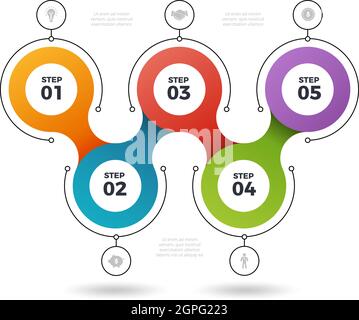 Schritte in der Infografik. Prozessinfoelemente Grafikvorlagen Anzahl der Stufen 3 oder 5 Schritte Vektorsatz Stock Vektor