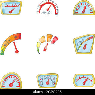 Tacho Icons Set, Cartoon-Stil Stock Vektor