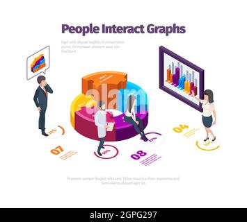 Menschen interagieren mit Diagrammen. Futuristische leuchtende Panels Business Web Analytics Technologie Lösungen Daten Symbole Vektor Stock Vektor