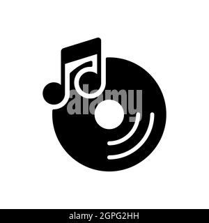 Disc- und Musiknotenvektor-Glyphensymbol Stock Vektor